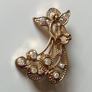 Vintage Angel Brooch Pin AB Aurora Borealis Rhinestone Goldtone Unisex